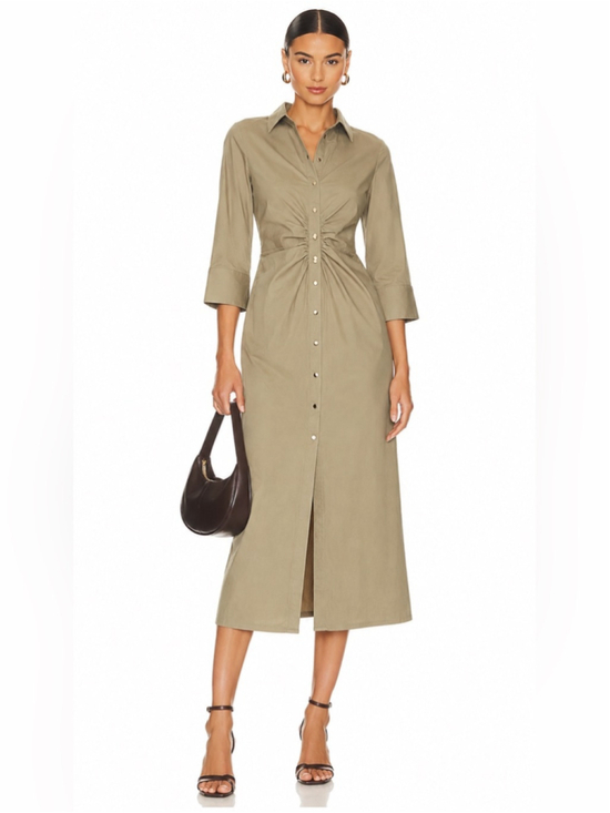 Zara Dresses & Skirts - Zara Khaki Ruched Shirt Midi Dress Size M